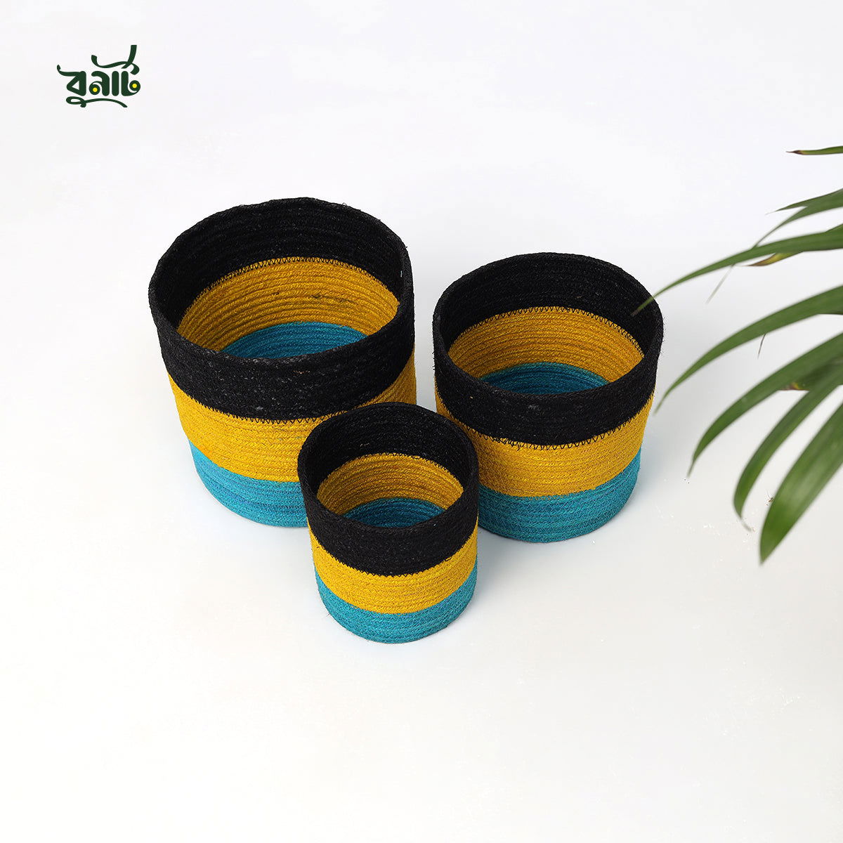 Jute Rope Round Mixed Color Cylinder (Set of Three) - Bonart