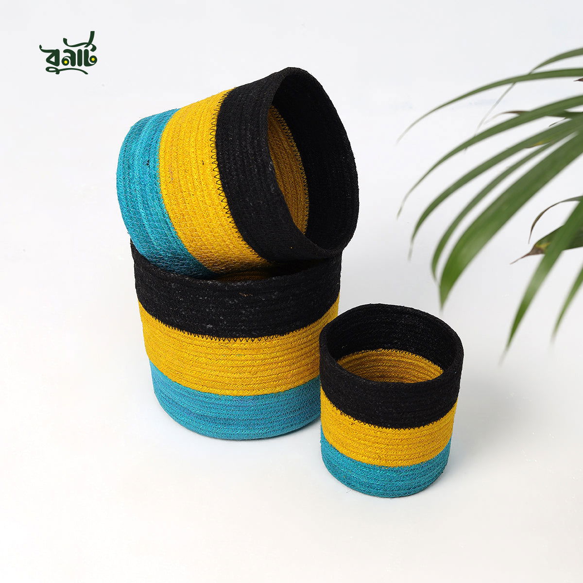 Jute Rope Round Mixed Color Cylinder (Set of Three) - Bonart