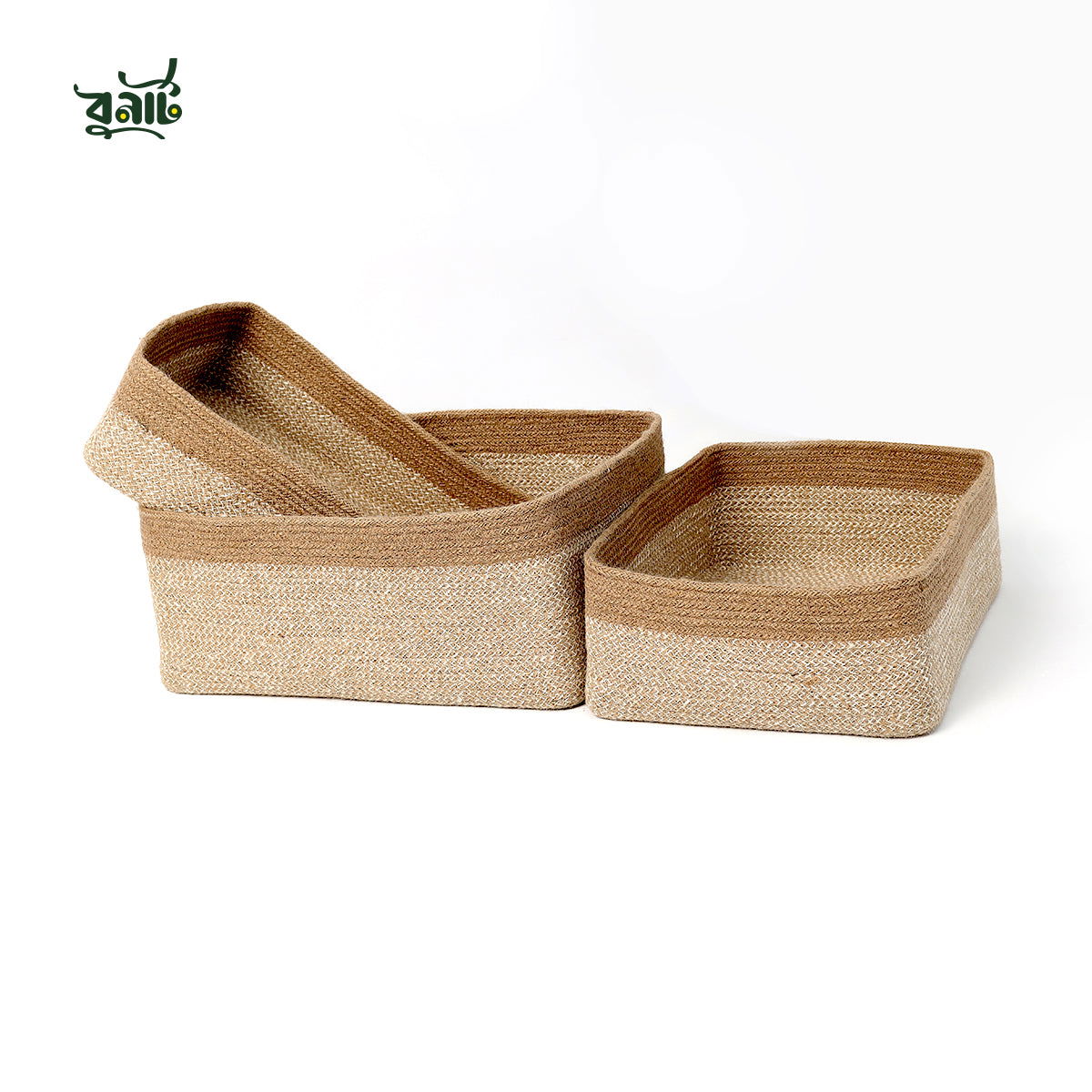 Natural Rectangle Jute Organizer Storage Basket Large (Set of Three) - Bonart