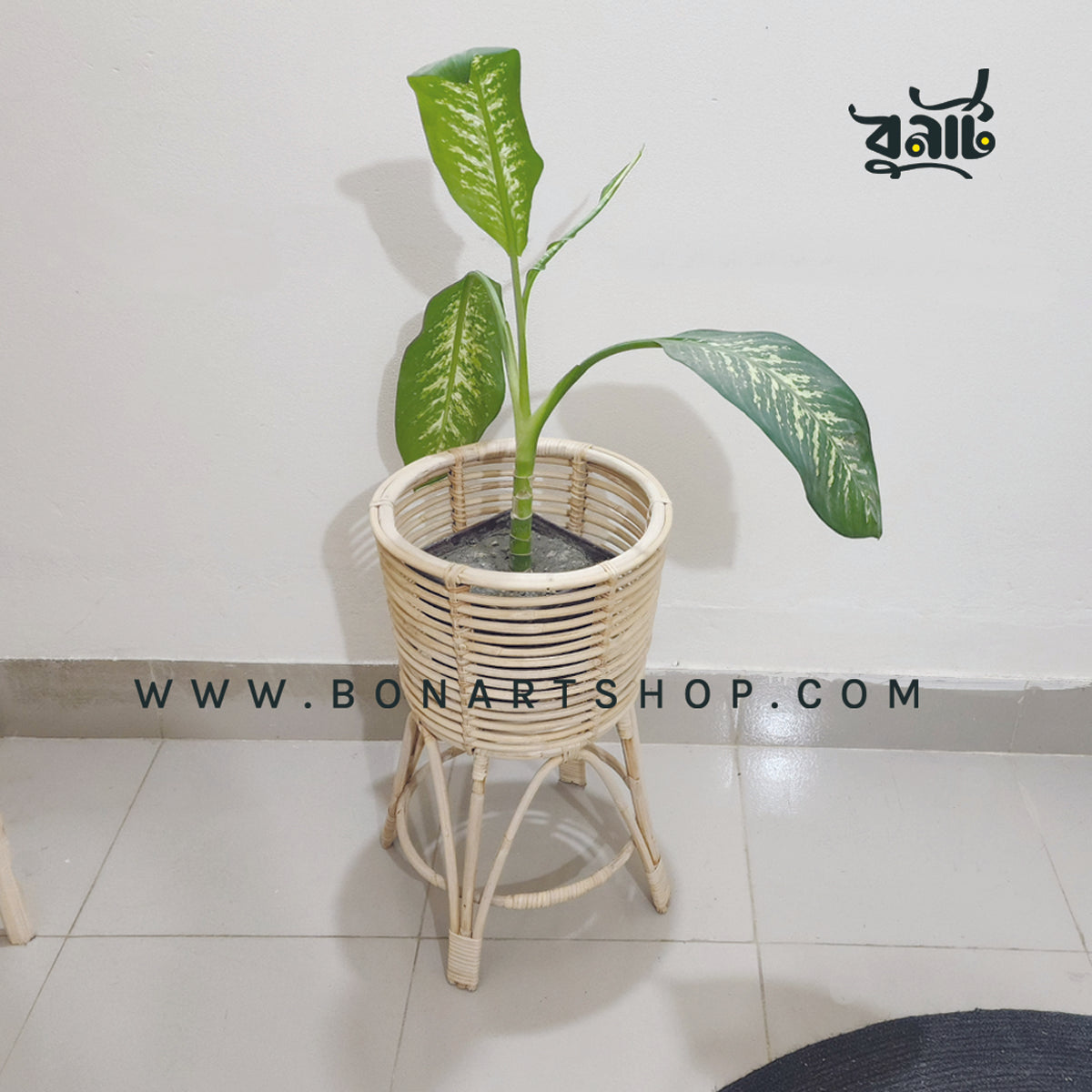 Cane Flower Pot Stand, Handcrafted By Natural