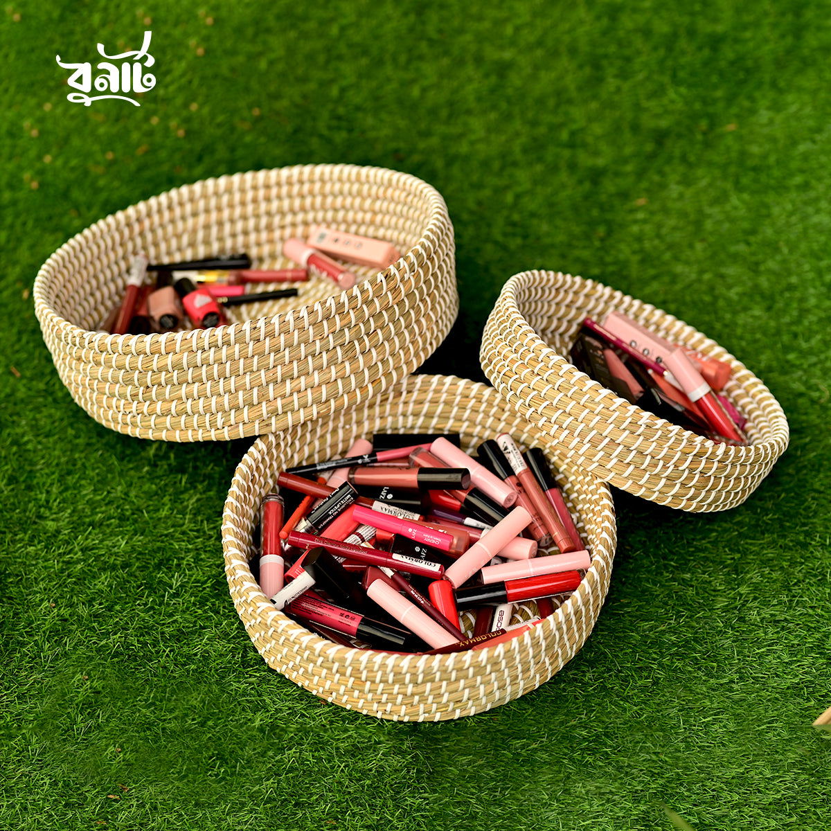Kaisa Grass Round Cosmetics Tray (Set of Three) - Bonart
