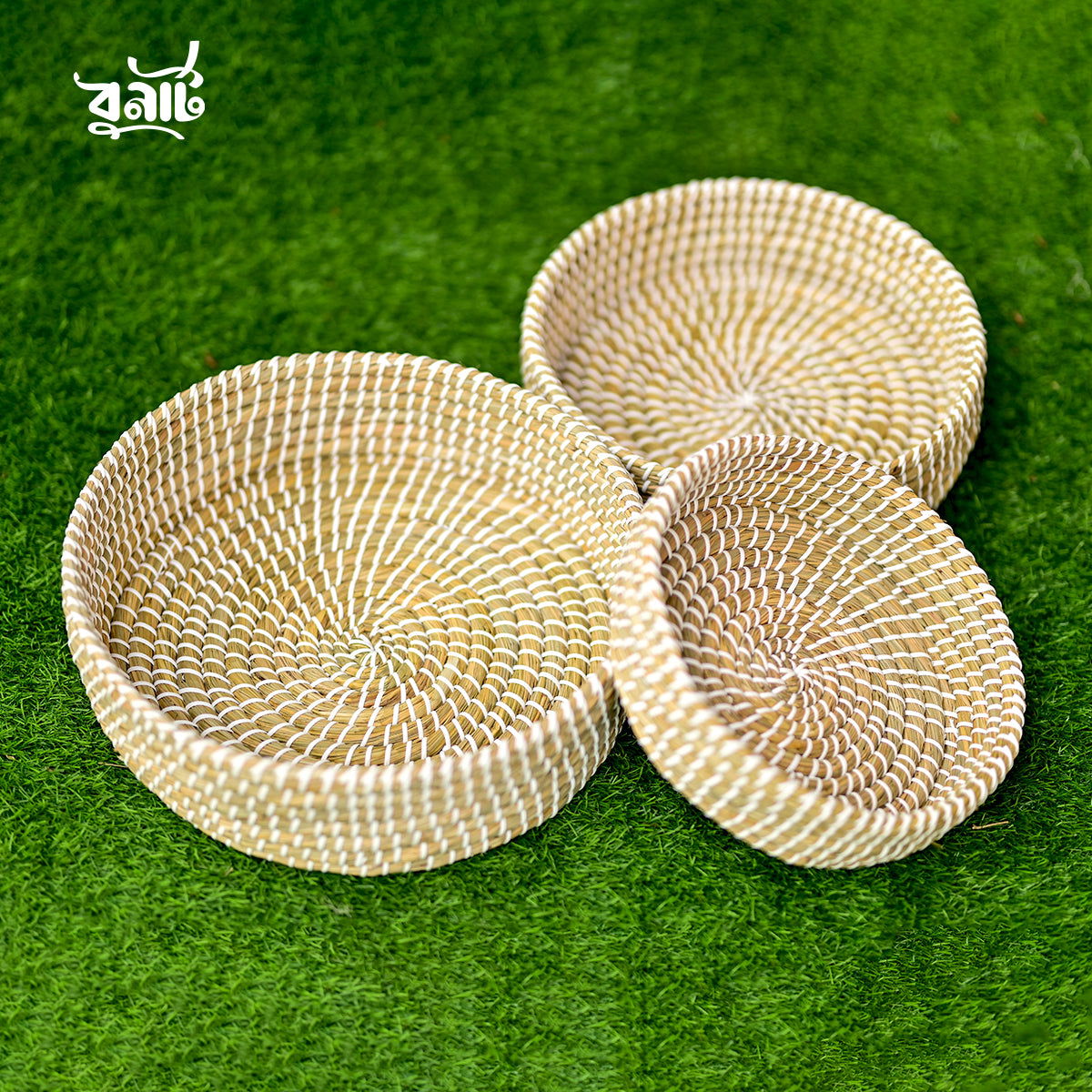 Kaisa Grass Round Cosmetics Tray (Set of Three) - Bonart