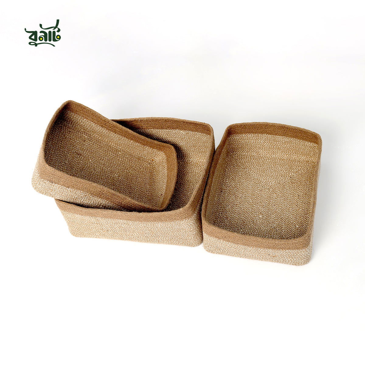 Natural Rectangle Jute Organizer Storage Basket Large (Set of Three) - Bonart