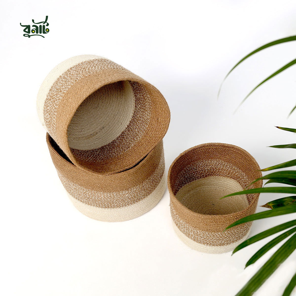 Round  Shape Natural Jute Wastebasket Gray (Set of Three) - Bonart