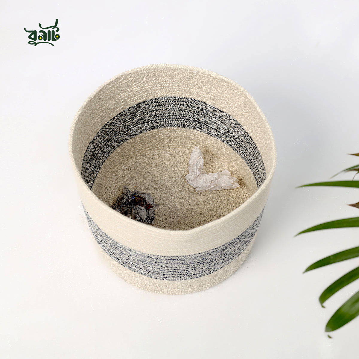 Round  Shape Natural Jute Wastebasket White (Set of Three) - Bonart